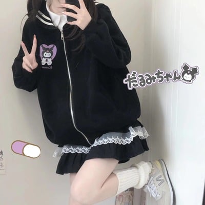 Japanese cute sailor collar kuromi cinnamoroll my melody black pink blue zip up jacket
