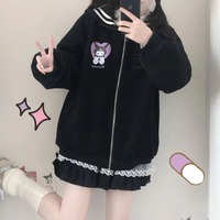 Japanese Cute Sailor Collar Kuromi Cinnamoroll My Melody Black Pink Blue Zip Up Jacket - Thumbnail 2