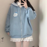 Japanese Cute Sailor Collar Kuromi Cinnamoroll My Melody Black Pink Blue Zip Up Jacket - Thumbnail 4