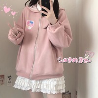 Japanese Cute Sailor Collar Kuromi Cinnamoroll My Melody Black Pink Blue Zip Up Jacket - Thumbnail 6