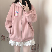 Japanese Cute Sailor Collar Kuromi Cinnamoroll My Melody Black Pink Blue Zip Up Jacket - Thumbnail 8