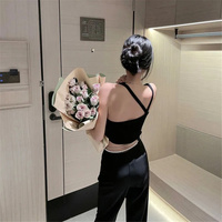 Pearl Rhinestone Black High Waist Pants - Thumbnail 5