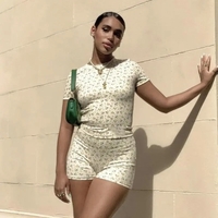 2PCS Floral Print Short Sleeve T-shirt + Shorts - Thumbnail 2