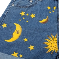 Moon Star Print Denim Shorts - Thumbnail 4