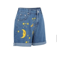Moon Star Print Denim Shorts - Thumbnail 3