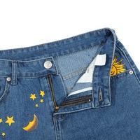 Moon Star Print Denim Shorts - Thumbnail 5