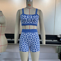 Blue Flower Checkboard Tank Top + Shorts  - Thumbnail 3