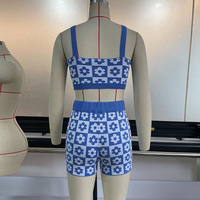 Blue Flower Checkboard Tank Top + Shorts  - Thumbnail 4