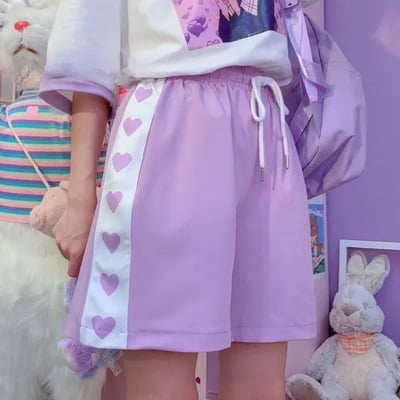 Purple heart drawstring shorts