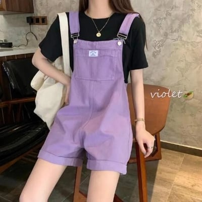 Purple suspender denim overalls shorts