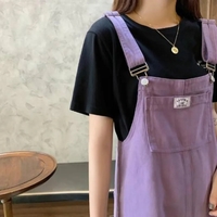Purple Suspender Denim Overalls Shorts - Thumbnail 2