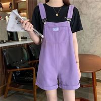 Purple Suspender Denim Overalls Shorts - Thumbnail 3