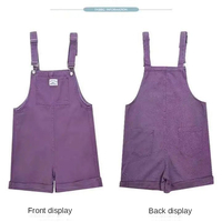 Purple Suspender Denim Overalls Shorts - Thumbnail 5