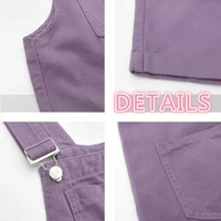 Purple Suspender Denim Overalls Shorts - Thumbnail 6