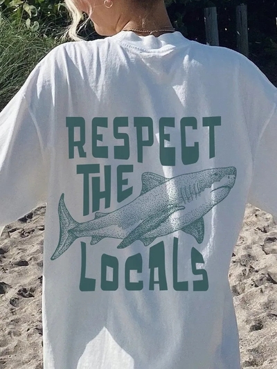 Respect Shark Print Short Sleeve T-shirt 