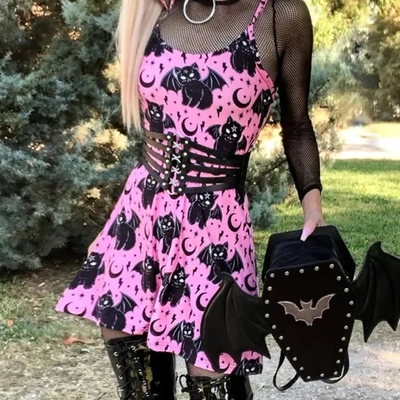 Pink cat bat sling dress