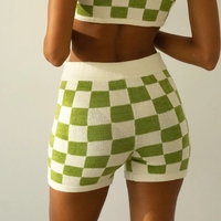 2PCS Green Checkered Knit Crop Top + Shorts - Thumbnail 3