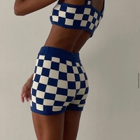 2PCS Green Checkered Knit Crop Top + Shorts - Thumbnail 7