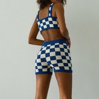 2PCS Green Checkered Knit Crop Top + Shorts - Thumbnail 8