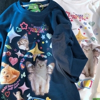 Cat Print Long Sleeve Shirt  - Thumbnail 4