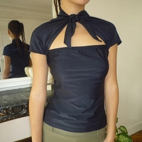 Pink Tie Up Collar Cut Out Blouse  - Thumbnail 3