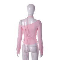 Pink Off Shoulder Long Sleeve Crop Top - Thumbnail 7