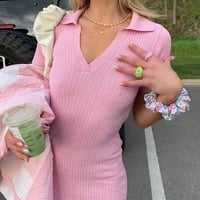 Pink Knit Open Back Dress - Thumbnail 1