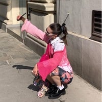 Pink Color Contrast Knit Long Sleeve Halter Top - Thumbnail 5