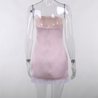 Pink Satin Lace Trim Strapless Dress  - Thumbnail 7