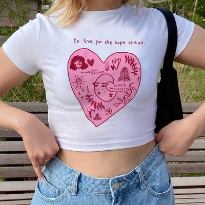 Pink heart print short sleeve t-shirt  - Thumbnail 2
