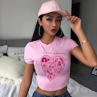 Pink Heart Print Short Sleeve T-shirt  - Thumbnail 3