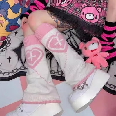 Heart cross knit anime leg warmers