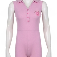 Sweet Pink Collar Ribbed Romper - Thumbnail 3