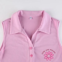 Sweet Pink Collar Ribbed Romper - Thumbnail 6