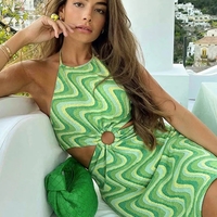 Green Swirl Pattern Mini Dress - Thumbnail 1