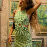 Green Swirl Pattern Mini Dress - Thumbnail 4