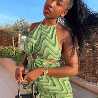 Green Swirl Pattern Mini Dress - Thumbnail 2