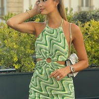 Green Swirl Pattern Mini Dress - Thumbnail 5