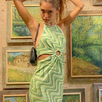 Green Swirl Pattern Mini Dress - Thumbnail 3