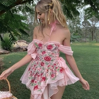 Pink Rose Lace Up Mini Dress  - Thumbnail 3