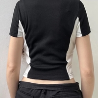 Retro Zipper Patchwork Crop Top  - Thumbnail 2