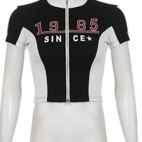 Retro Zipper Patchwork Crop Top  - Thumbnail 4