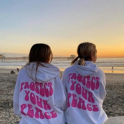 Peace Graphic Print Oversized Hoodie 