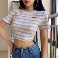 Rainbow Backless Short Sleeve Crop Top - Thumbnail 3