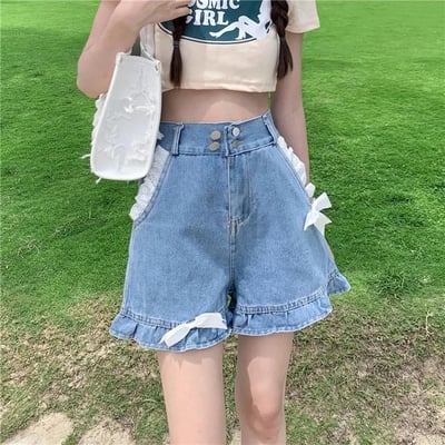 Sweet lace wide leg denim shorts