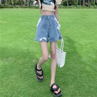 Sweet Lace Wide Leg Denim Shorts - Thumbnail 3