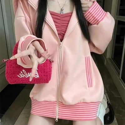 Pink stripe zip up jacket 