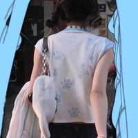 Cat Print Patchwork Short Sleeve T-shirt  - Thumbnail 2