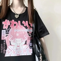 Pink 2D Anime Girl Print Short Sleeve T-shirt  - Thumbnail 2