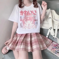 Pink 2D Anime Girl Print Short Sleeve T-shirt  - Thumbnail 1